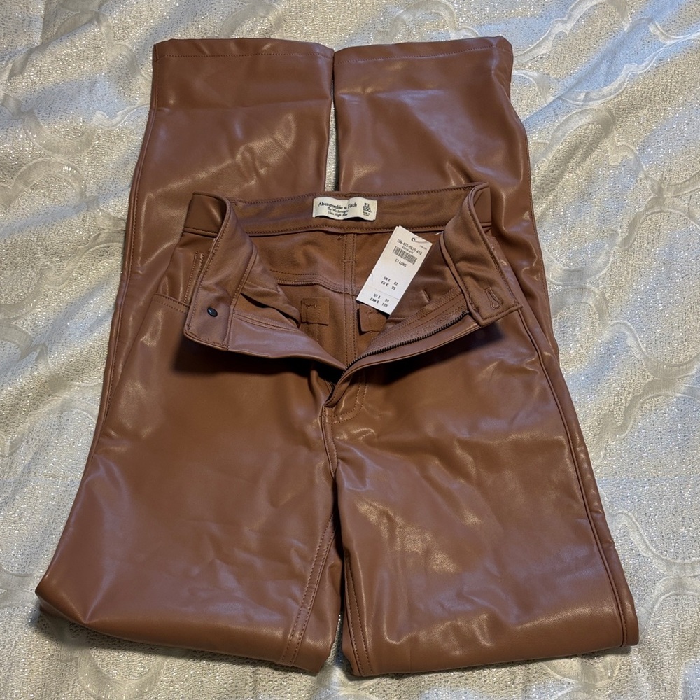 Abercrombie & Fitch Tan Faux Leather Trousers